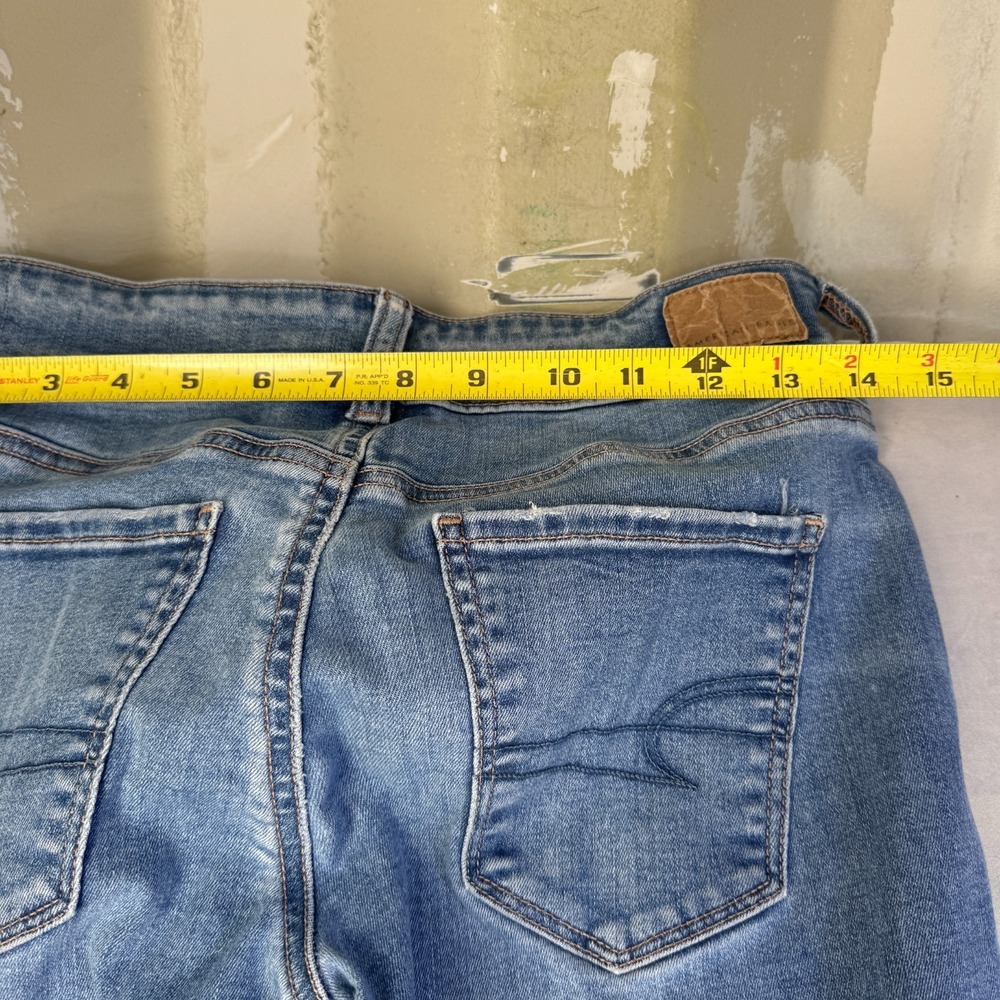 American Eagle Outfitters Womens Flared Jeans Blue Denim Super Low Rise Comfy 4 - Picture 15 of 16